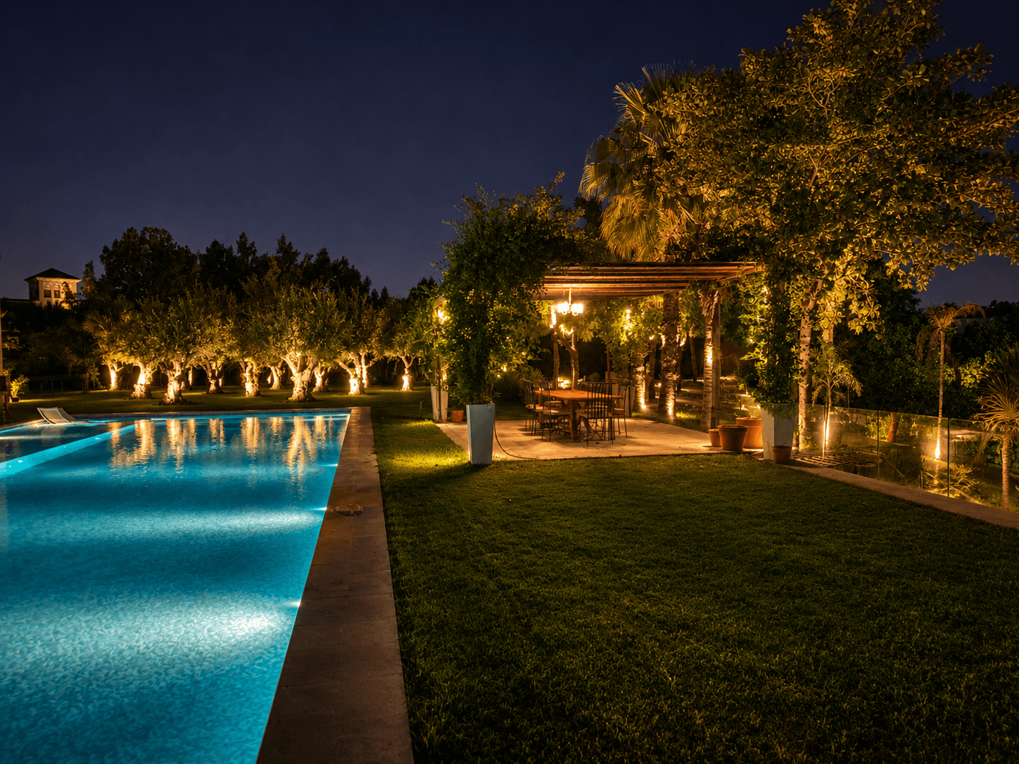 Luxury villa at night, Dubai